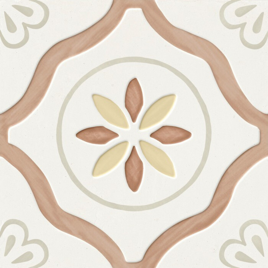 Плитка Harmony 22x22 Llevant Clay Petals Lt 40462 белый, коричневый, мультиколор краска, штукатурка, с рисунком Плитка Harmony 22x22 Llevant Clay Petals Lt 40462 белый, коричневый, мультиколор краска, штукатурка, с рисунком