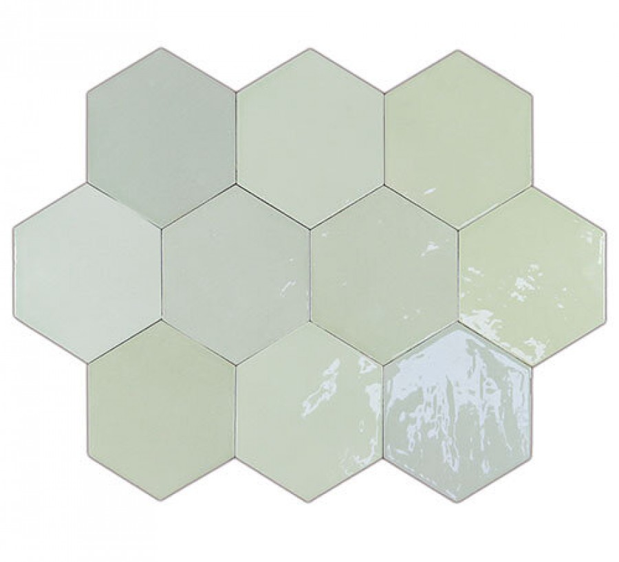 Плитка Wow 12x11 11мм Zellige Hexa Mint 122083 глянцевая зеленый краска, штукатурка, однотонная Плитка Wow 12x11 11мм Zellige Hexa Mint 122083 глянцевая зеленый краска, штукатурка, однотонная