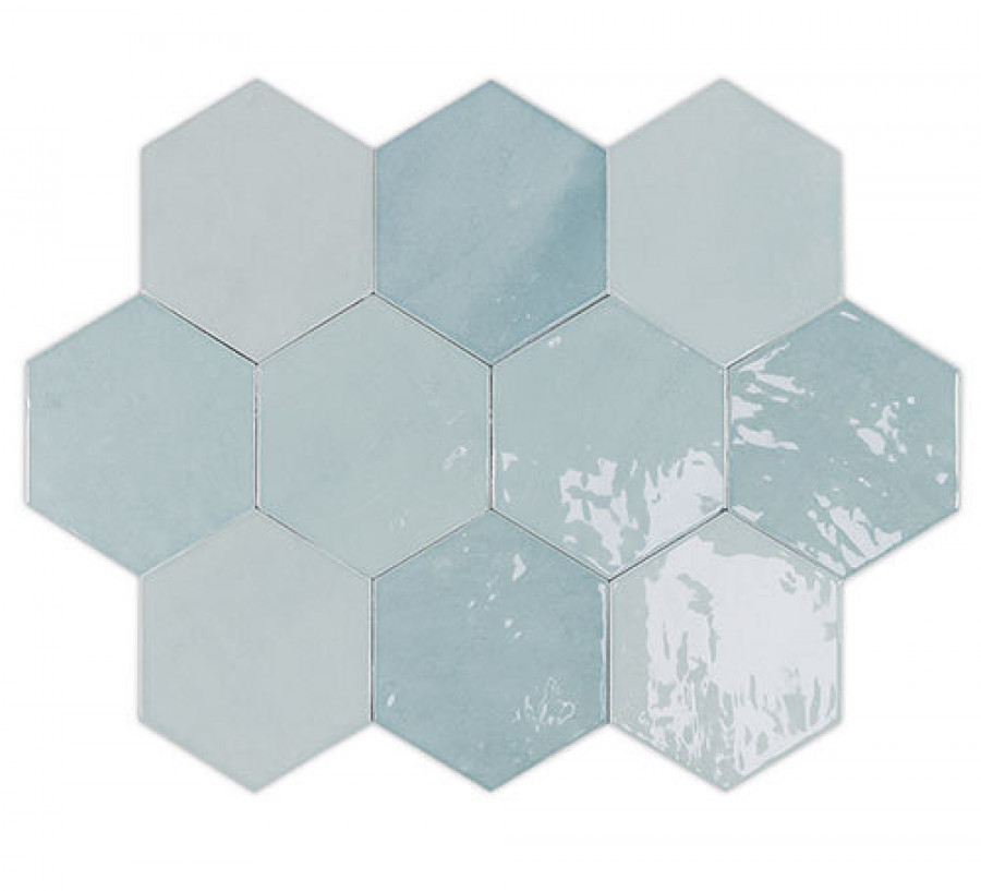 Плитка Wow Zellige Hexa Aqua 122081 глянцевая голубой однотонная, краска, штукатурка 12x11 11мм Плитка Wow Zellige Hexa Aqua 122081 глянцевая голубой однотонная, краска, штукатурка 12x11 11мм
