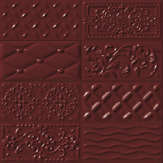 Плитка 20x10 Cereza Raspail Matt Mugat/Rivoli матовая, рельефная бордовый однотонный Vives Плитка 20x10 Cereza Raspail Matt Mugat/Rivoli матовая, рельефная бордовый однотонный Vives