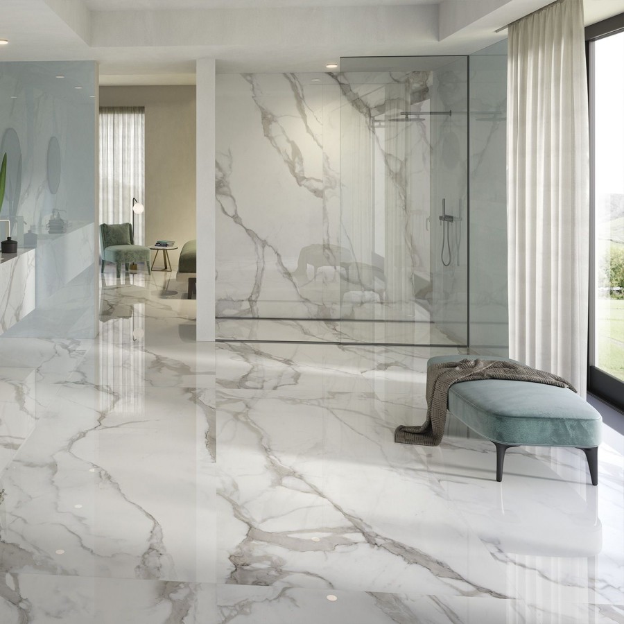 Керамогранит 120x60 Calacatta Regale Lappato Marble лаппатированная белый мрамор 9.5мм Provenza Керамогранит 120x60 Calacatta Regale Lappato Marble лаппатированная белый мрамор 9.5мм Provenza