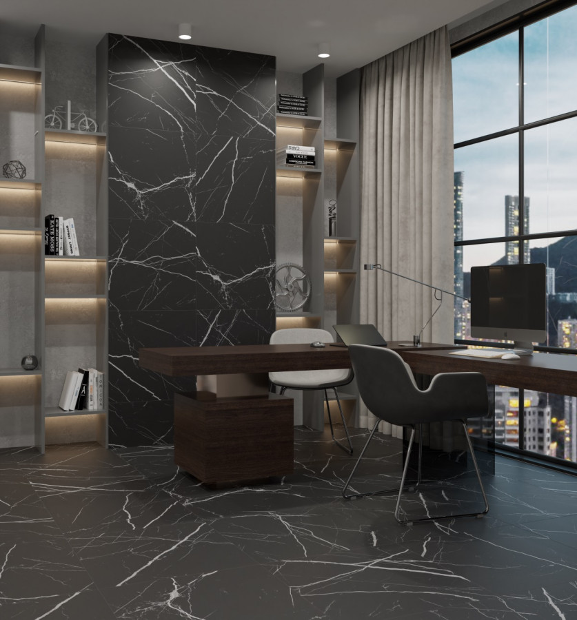Керамогранит 60x60 Oltan Black CR125 мрамор чёрный карвинг 9мм Primavera Керамогранит 60x60 Oltan Black CR125 мрамор чёрный карвинг 9мм Primavera