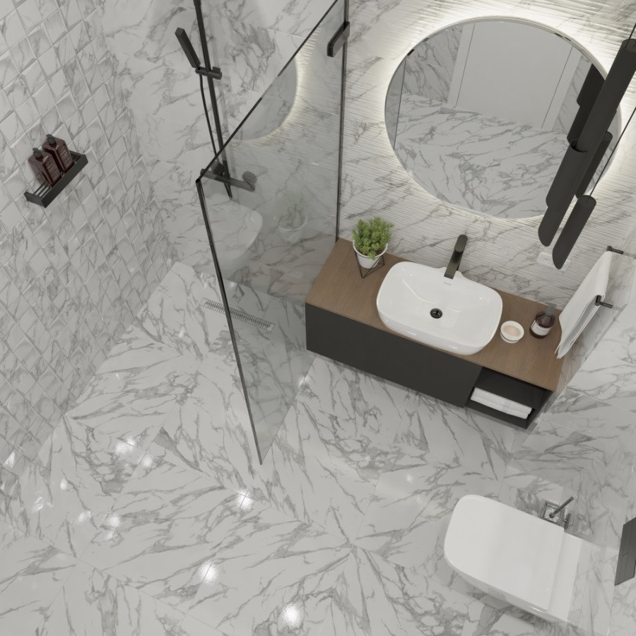Керамогранит 90x30 Omnia White DG03-09 серый глянцевая 9мм Primavera Керамогранит 90x30 Omnia White DG03-09 серый глянцевая 9мм Primavera