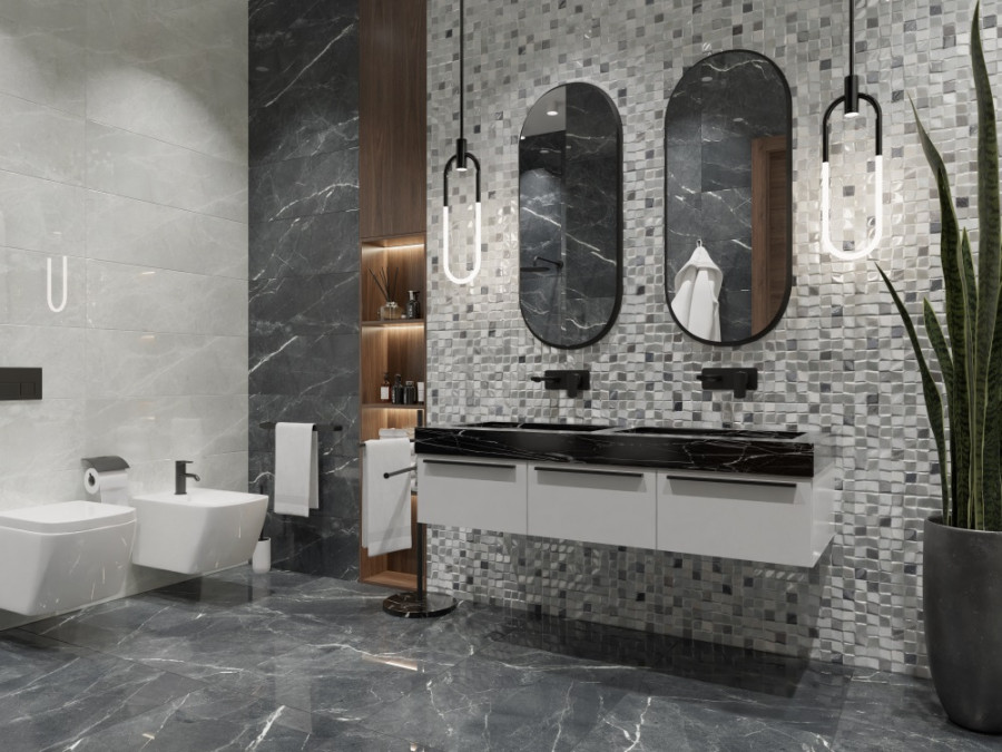 Керамогранит 90x30 Perfect Silver DG01-01 серый глянцевая 9мм Primavera Керамогранит 90x30 Perfect Silver DG01-01 серый глянцевая 9мм Primavera